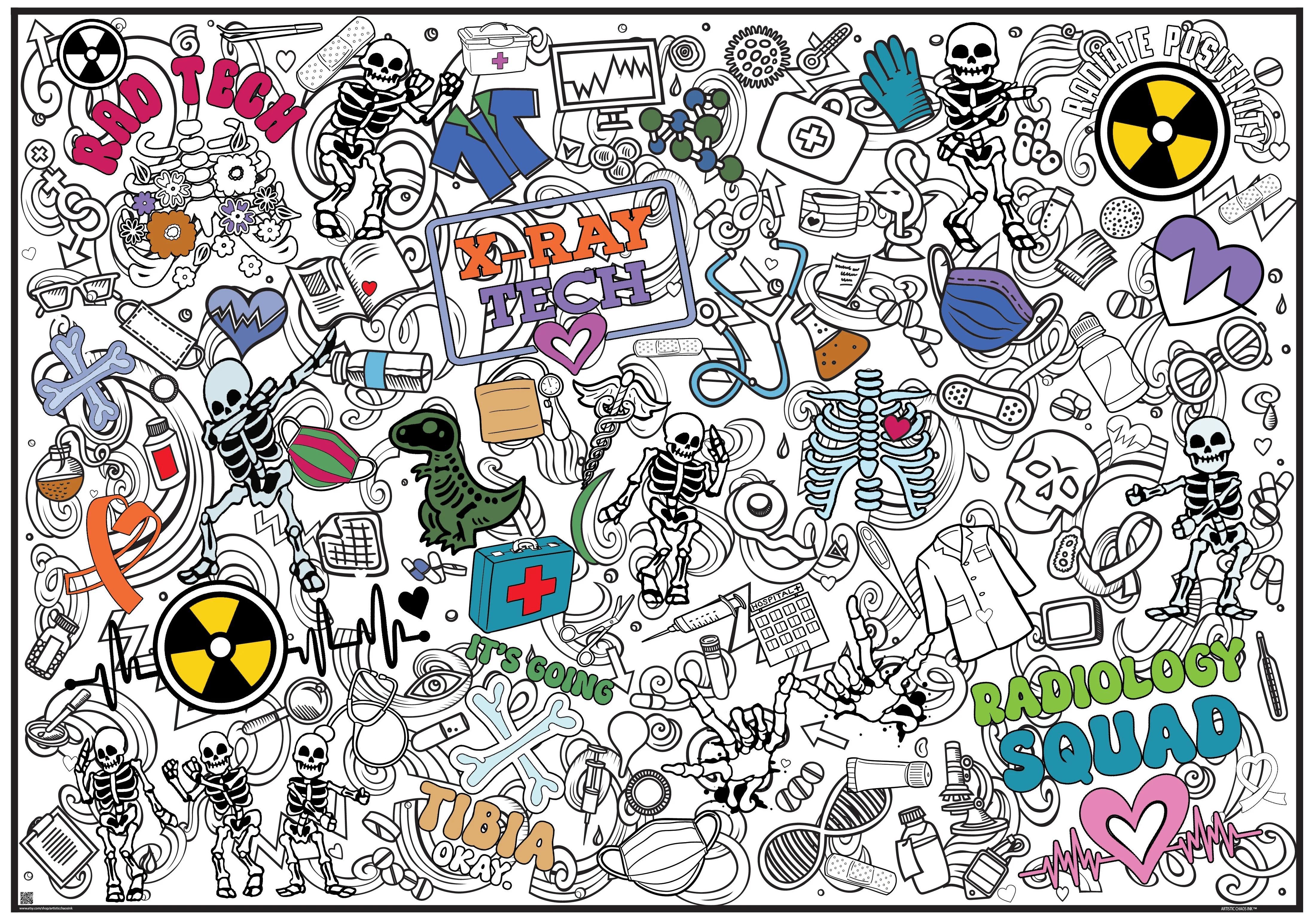 Radiology Giant Coloring Poster - Rad Tech Week -Radiology Week (RAD Week) Coloring Poster – Medical Imaging Appreciation Group Activity - Image 3