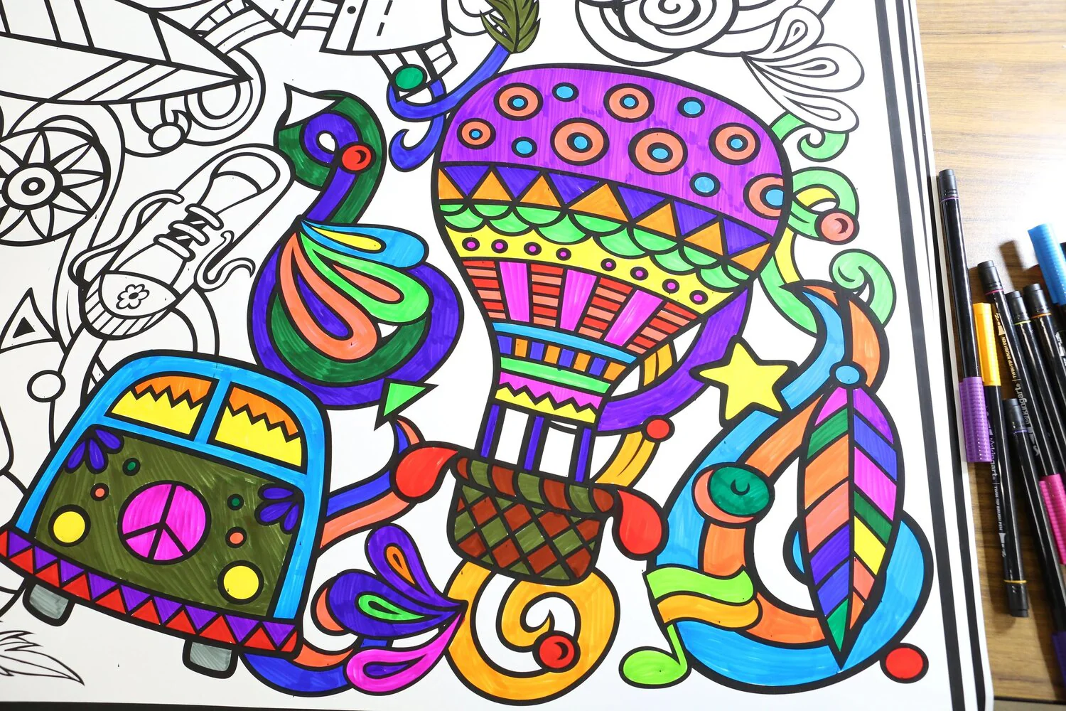 Bohemian Hippie Giant Coloring Poster - Large group Activity for all the Free Spirits, Stress-Free Peace Love Coloring for All - Image 7