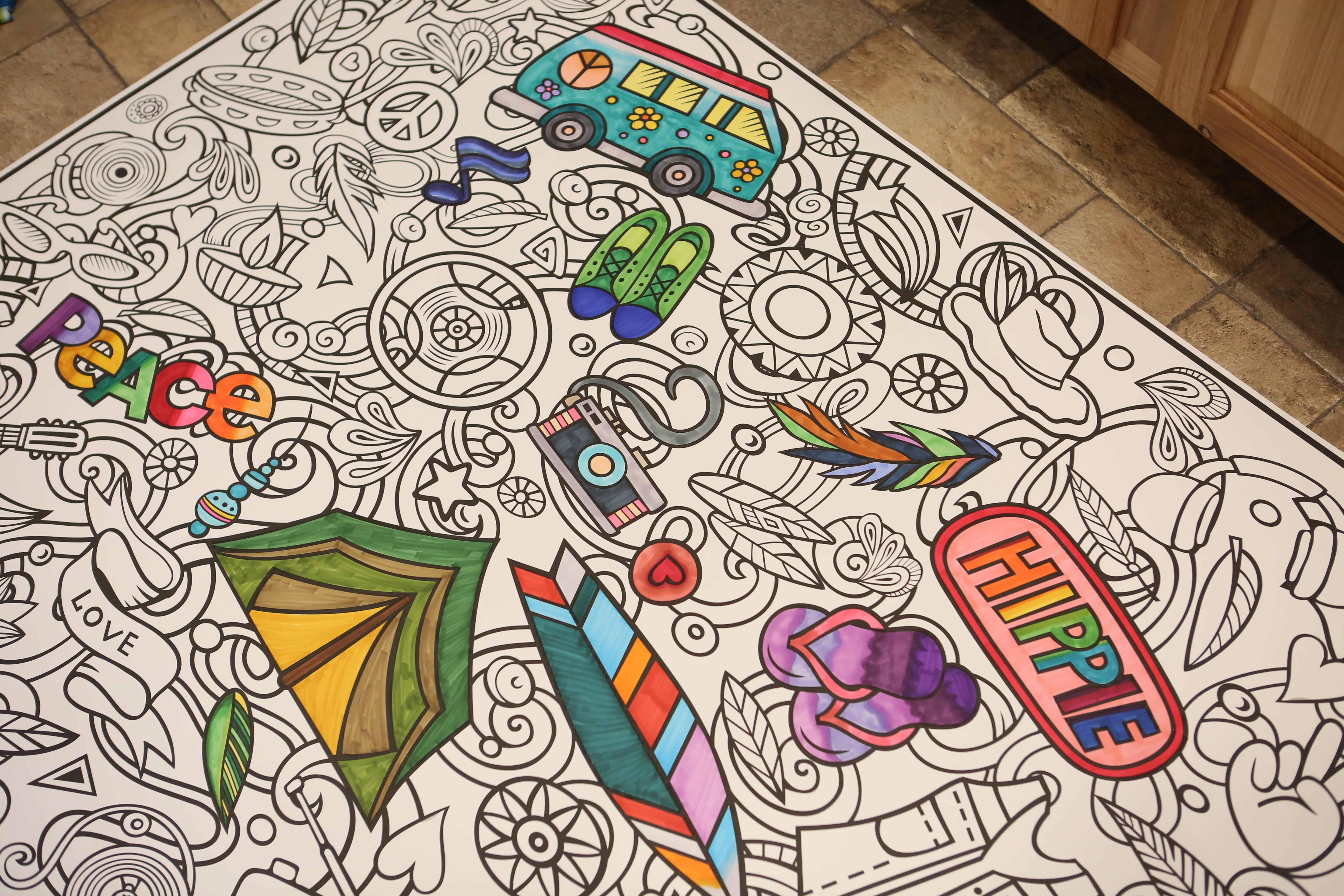 Bohemian Hippie Giant Coloring Poster - Large group Activity for all the Free Spirits, Stress-Free Peace Love Coloring for All - Image 9
