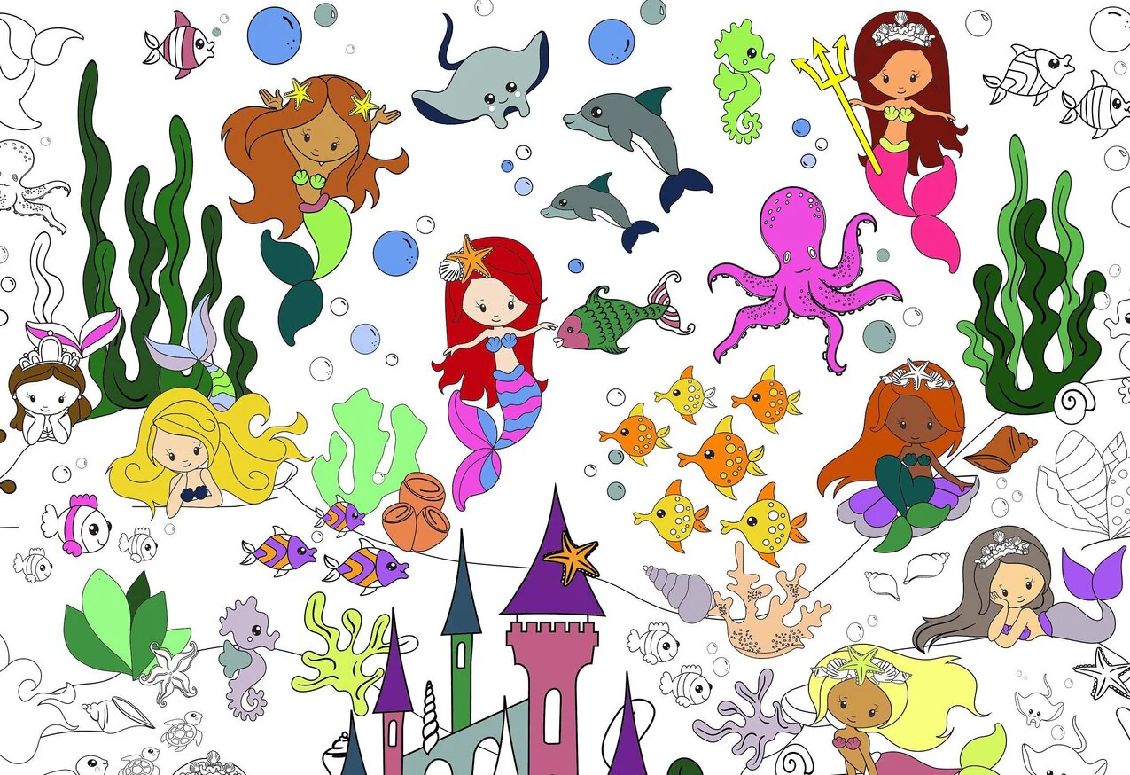 Mermaid Giant Coloring Poster- Large Fantasy Coloring Wall Art, Magical Group Coloring Activity for Kids & Dreamers - Image 9
