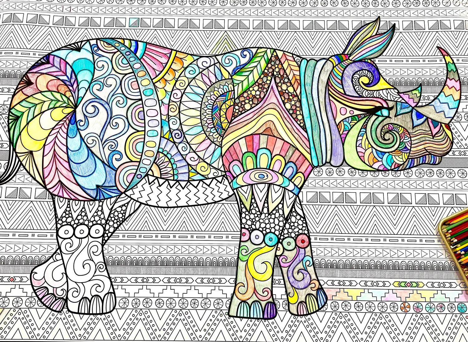 Rhino Giant Coloring Poster-Large Animal Wall Art, Group Coloring Activity for Kids, Families & Classrooms