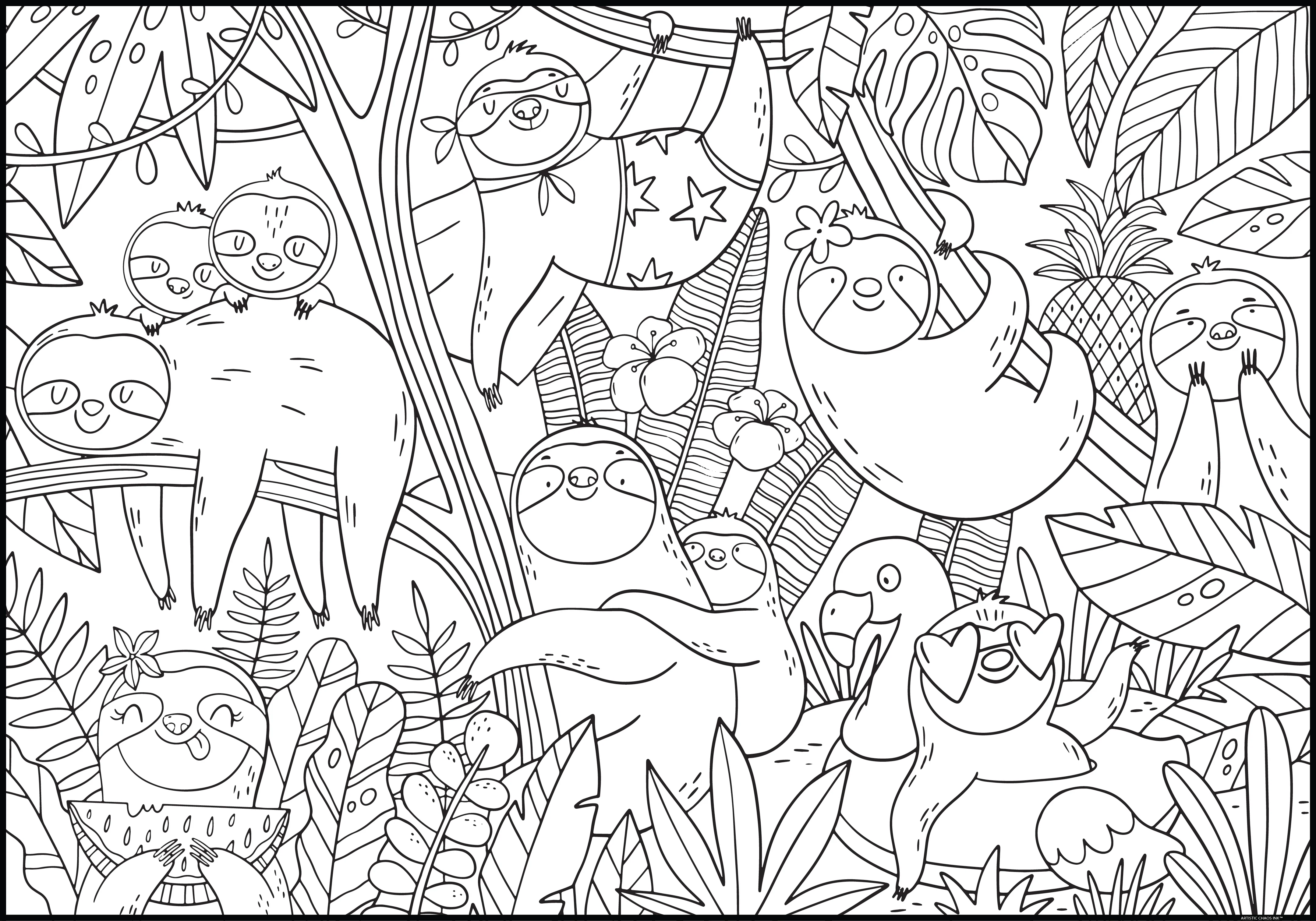 Silly Sloths Giant Coloring Poster- Large Open Design, Stress Free Coloring Wall Art Poster - Image 3