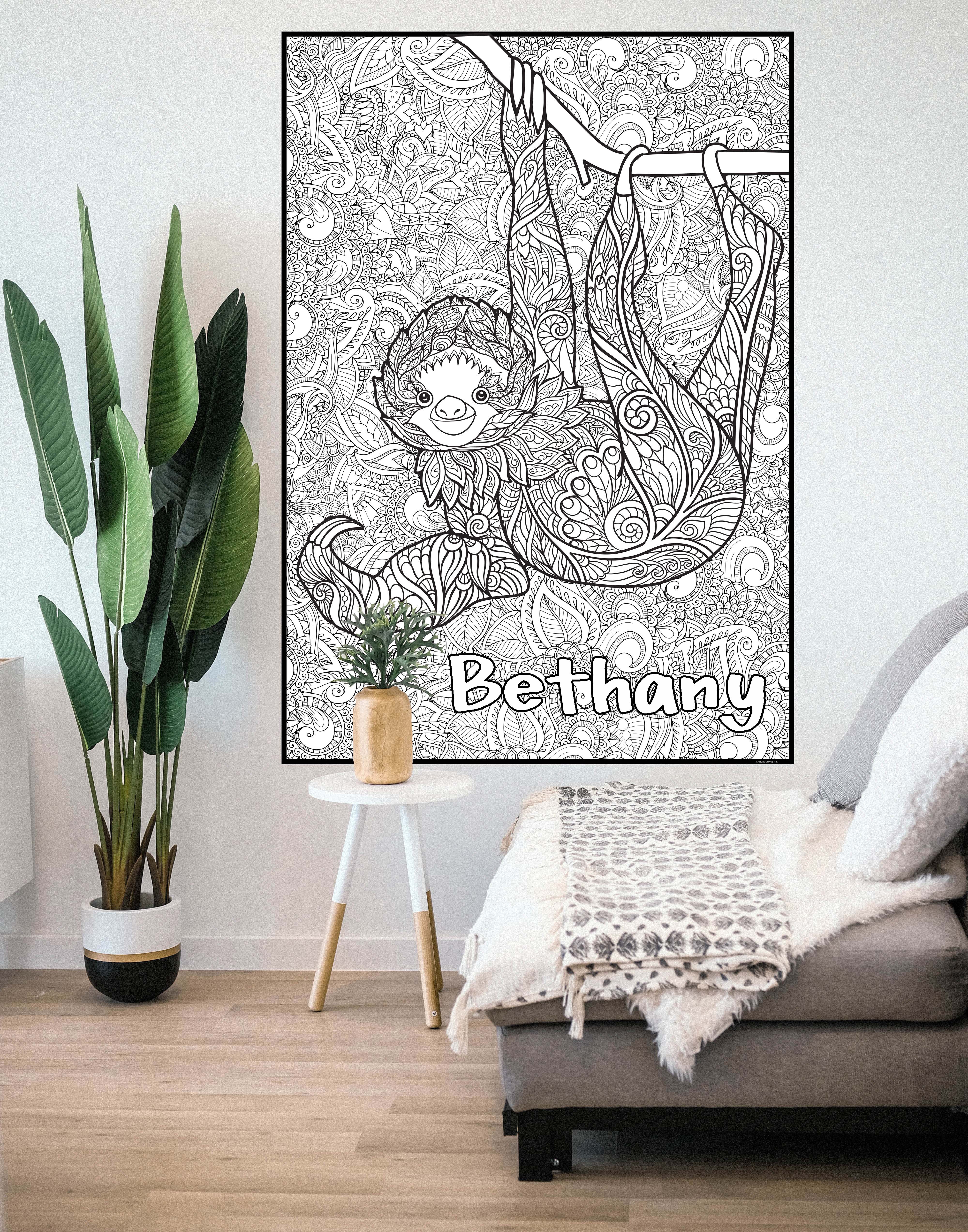 Personalized Giant Sloth Coloring Poster | Relaxed Coloring - Image 13