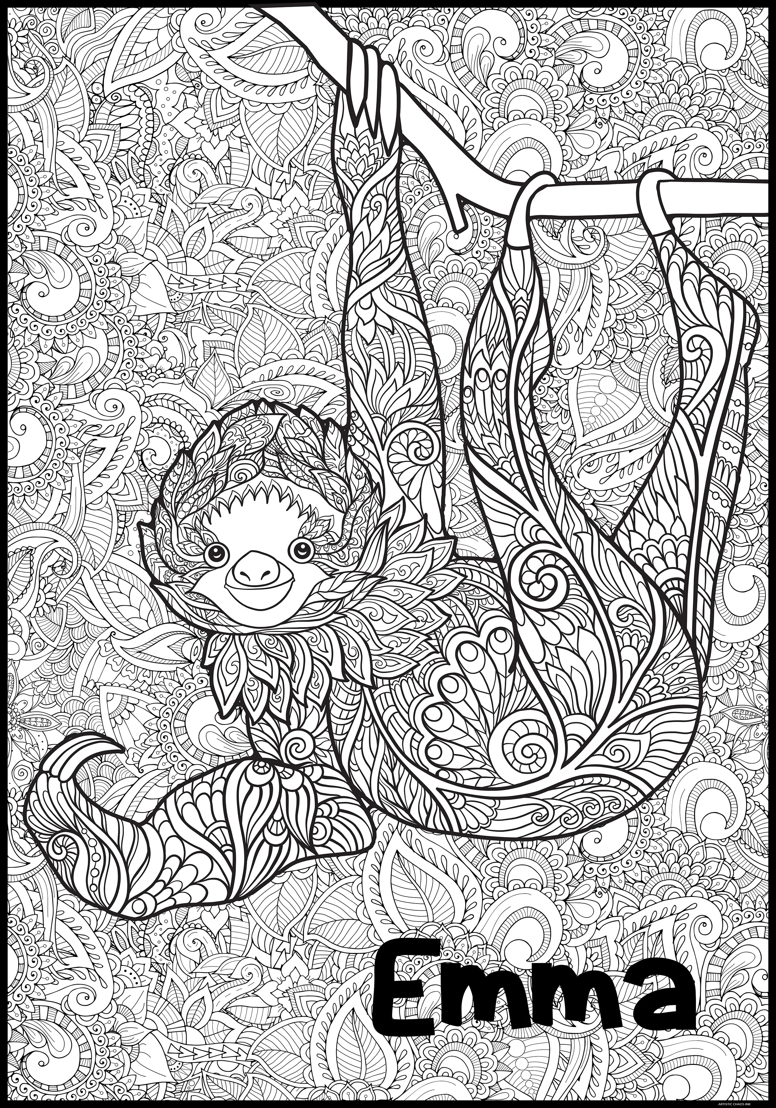 Personalized Giant Sloth Coloring Poster | Relaxed Coloring - Image 3