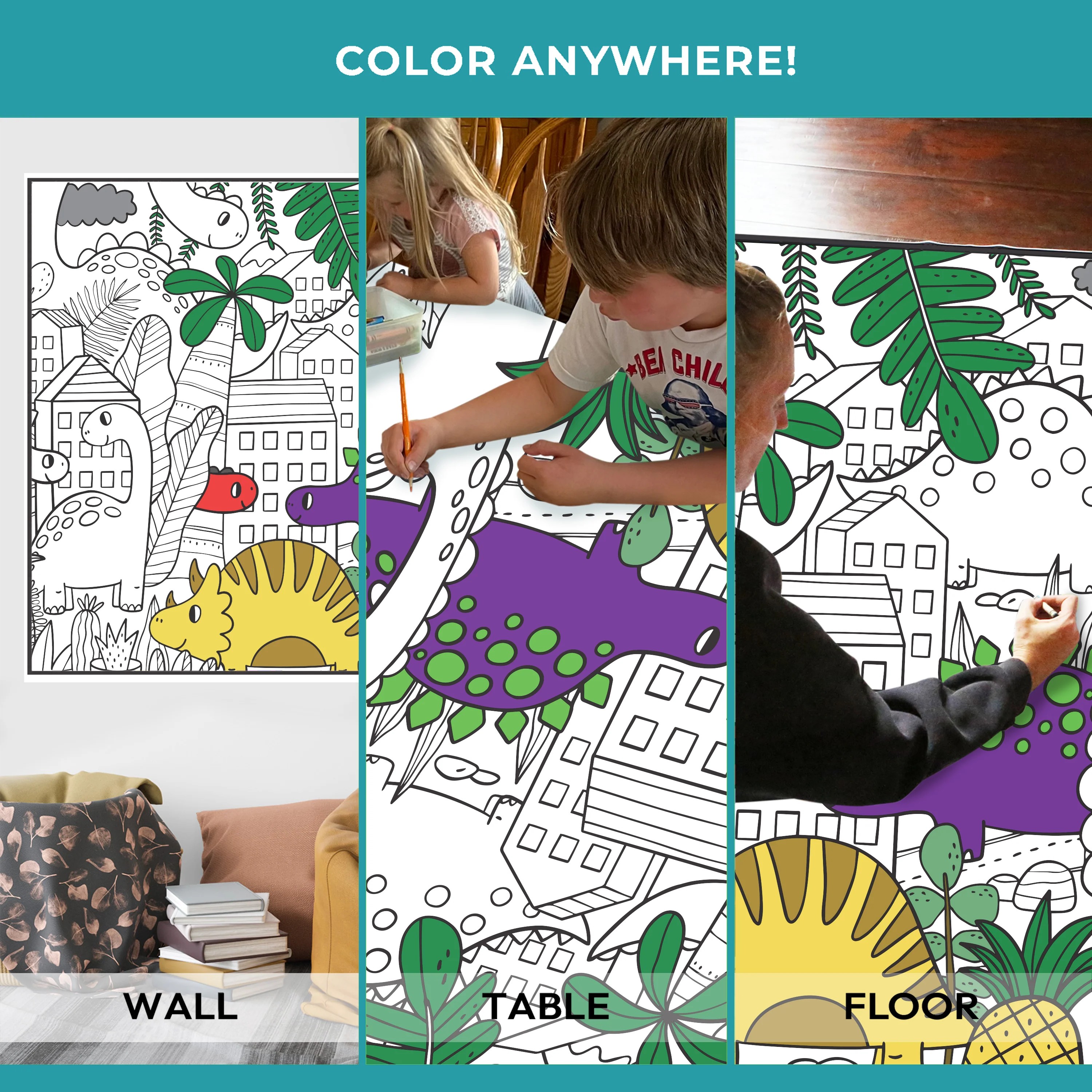 Dinosaur Giant Coloring Poster - Large Easy Going Coloring Wall Art, Open Space Design for Less Stress Group Coloring - Image 12