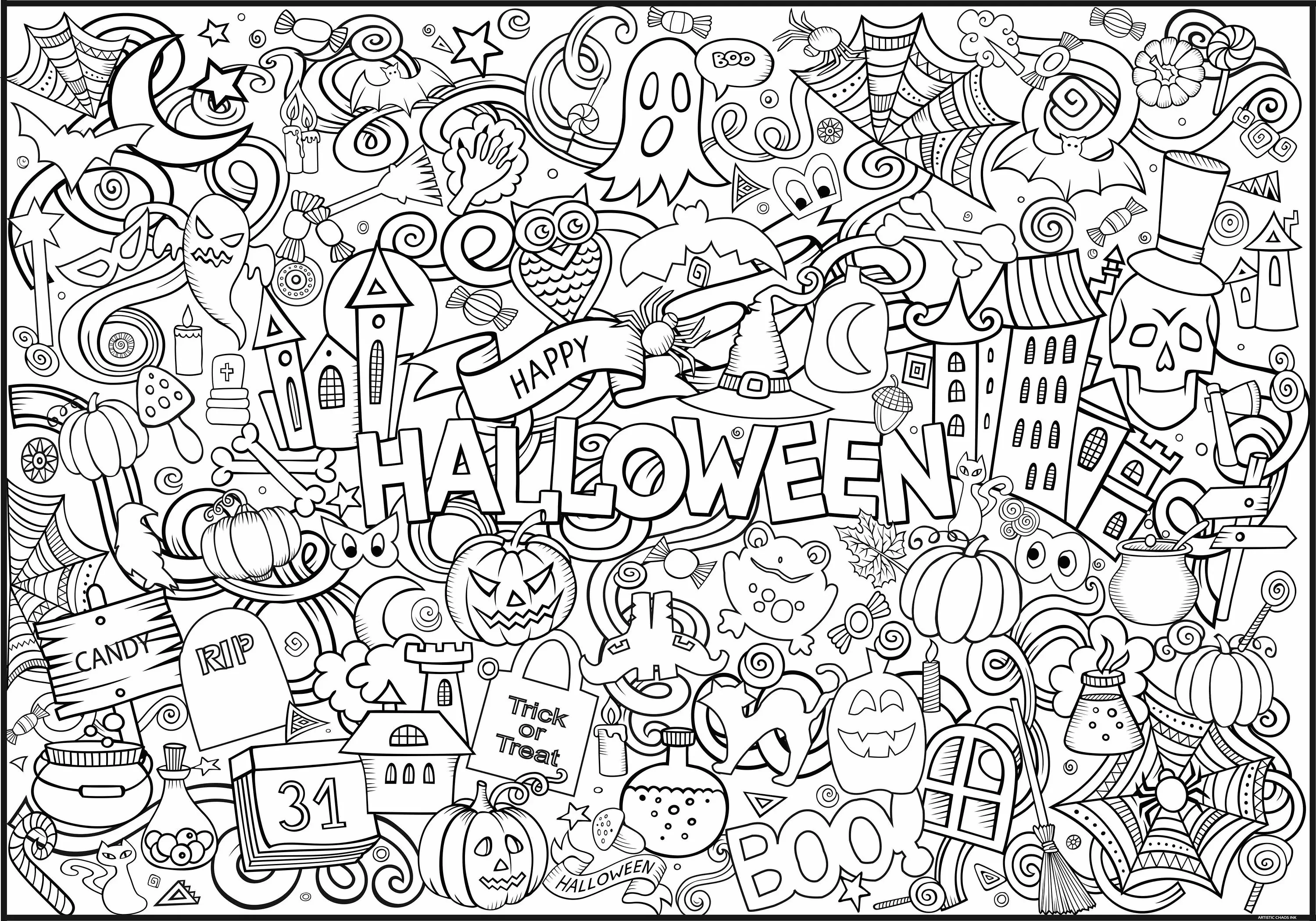 Halloween Giant Coloring Poster – Large Halloween Wall Art, Family & Group Coloring Activity for Parties & Celebrations - Image 3