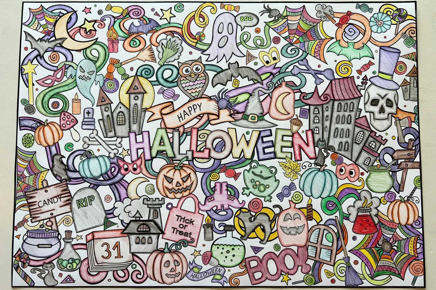 Halloween Giant Coloring Poster – Large Halloween Wall Art, Family & Group Coloring Activity for Parties & Celebrations - Image 7